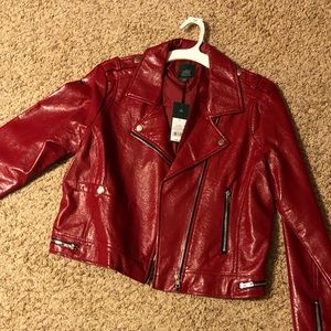 Red faux leather jacket